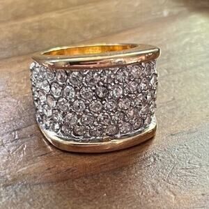 Vintage Heavy Large 18K Gold Electroplate and Maker's Mark Stamped CZ Stone Ring